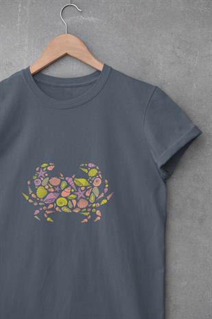 Deniz Kabukluları Figürlü Yengeç Tasarım T-shirt