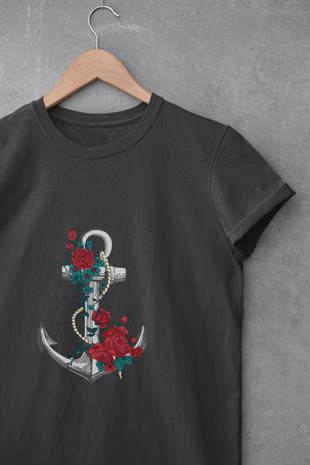 Sarmaşık Çiçek & Çapa Tasarım T-shirt