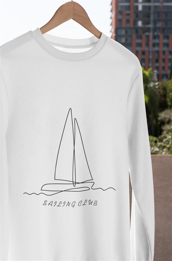 Yelken Çizgi Tasarım Uzunkol T-shirt