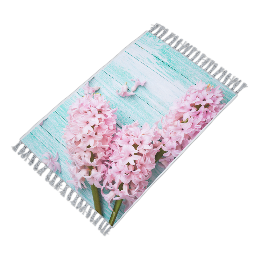Banyo Paspası Leylak Desenli Dijital Baskılı 50x80 Püsküllü Polyester Kaymaz Tabanlı Duş Paspası