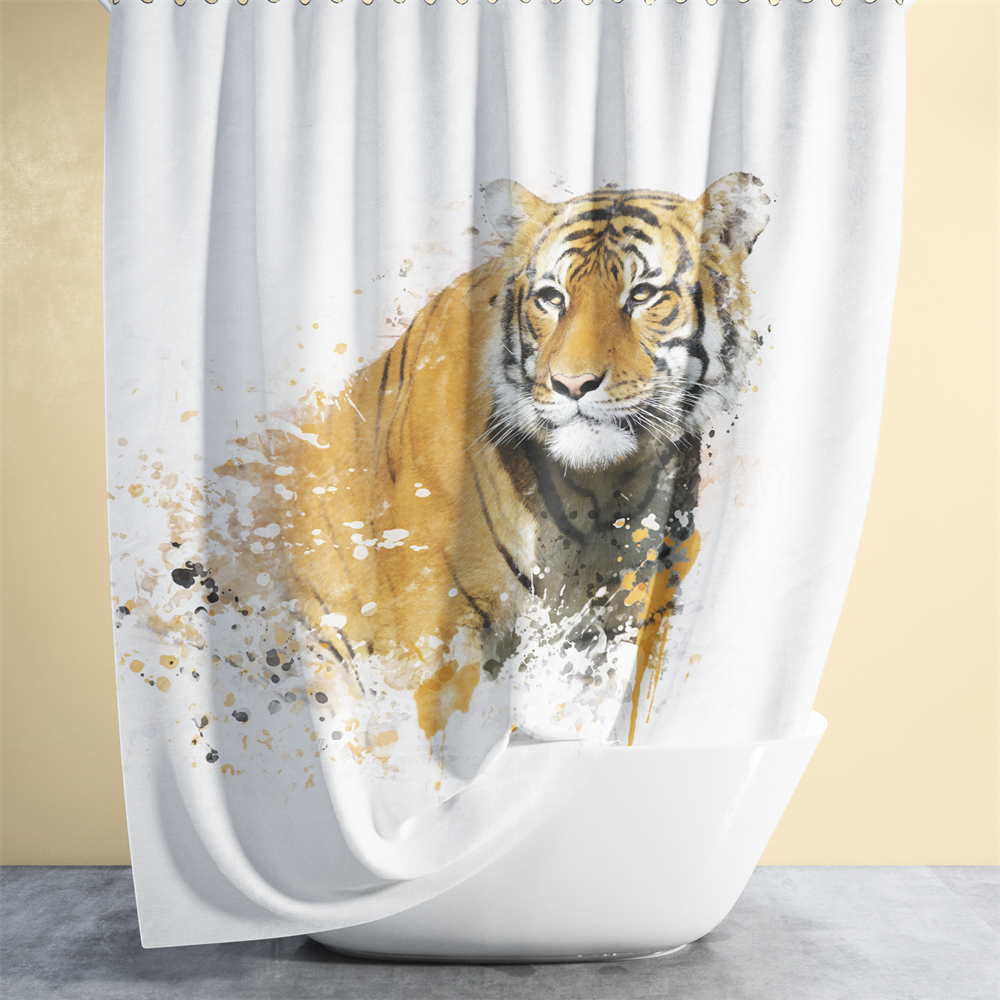 Banyo Perdesi Kaplan Desen Banyo Perdesi Tek Kanat 180x200 cm Duş Perdesi 12 C-Halka Hediye