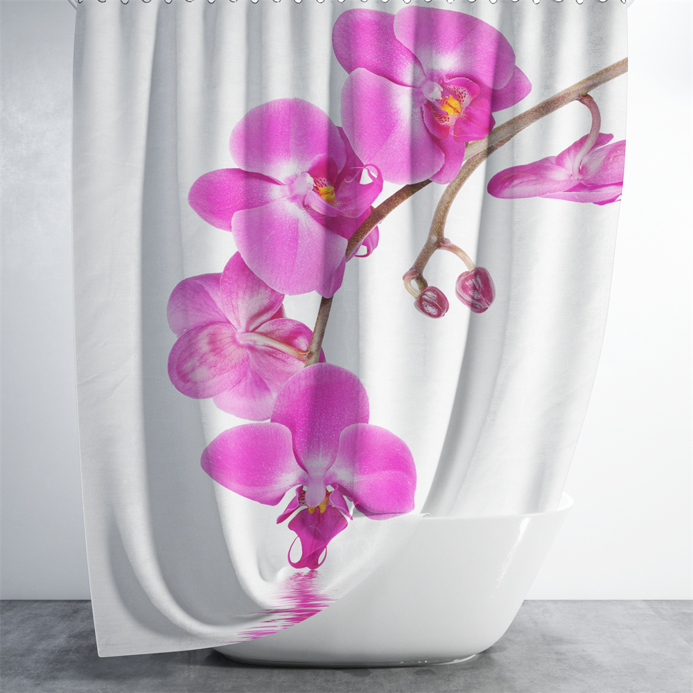 Banyo Perdesi Orkide Çiçek Desen Duş Perdesi Baskılı Su Geçirmez Polyester Kumaş Banyo Perdesi