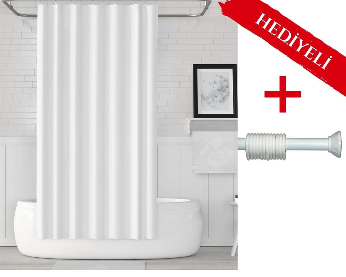 Beyaz Banyo Perdesi Askı Hediyeli 180x200cm Tek Kanat Duş Perdesi, Renkli Banyo Duş Perdesi
