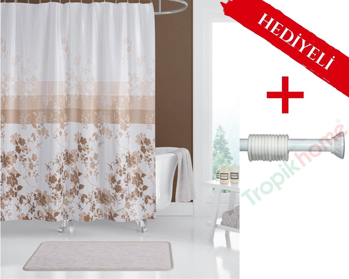 Çiçekli Banyo Perdesi Askı Hediyeli 180x200cm Tek Kanat Duş Perdesi, Renkli Banyo Duş Perdesi