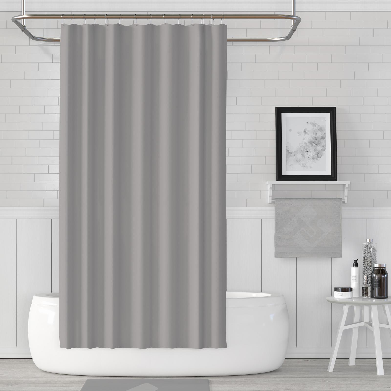Duş Perdesi Çift Kanat 2x120x200cm Gri Renk Banyo Perdesi 16 Adet C Halka Hediyeli