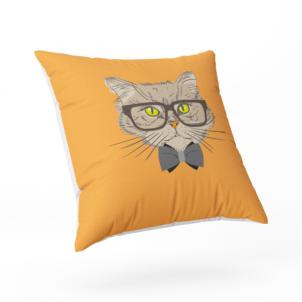 Gözlüklü turuncu kedi desen kırlent kılıfı 40x40 cm lüx kırlent