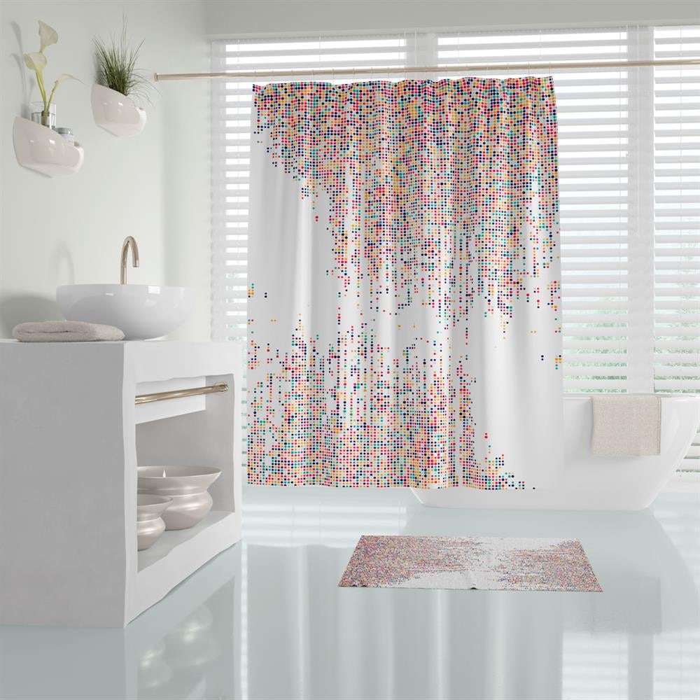 Renkli Noktalı Banyo Duş Perdesi-Tek Kanat Banyo Perdesi, 180x200cm Küvet Perdesi