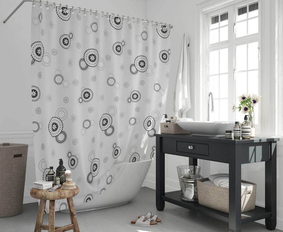 Halkalı Çiçekli Desen Gri Banyo Perdesi 180x200 Duş Perdesi Tek Kanat Banyo Perdeleri - Su Geçirmez Küvet PerdesiUygun fiyatlı üreticiden toptan masa örtüsü runner setleri 
