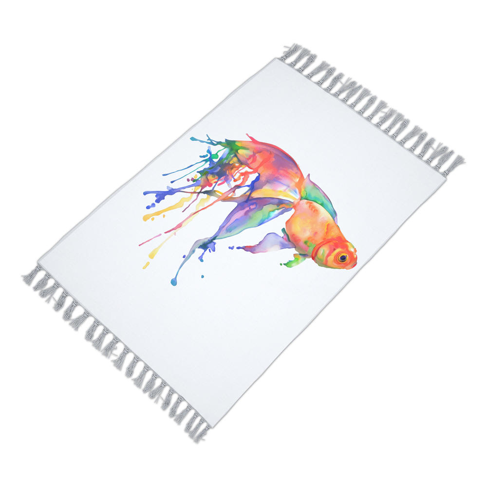 Tropikhome Balık Desenli 50x80 Dijital Baskılı Püsküllü Polyester Kaymaz Tabanlı Banyo Paspası