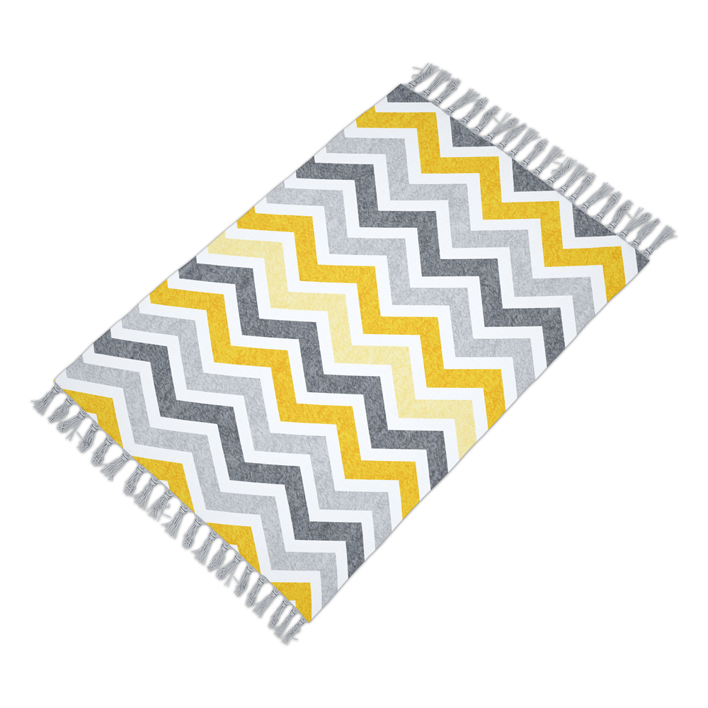 Tropikhome Banyo Paspası Zigzag Desenli Baskılı 50x80 Püsküllü Polyester Kaymaz Tabanlı Duş Paspası