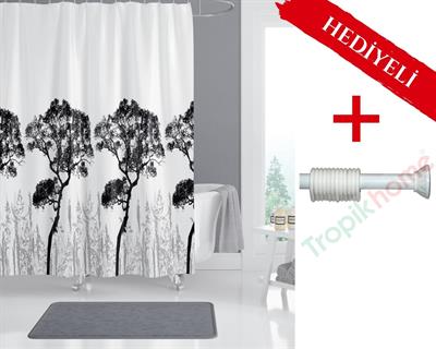 Ağaç Desen Banyo Perdesi 180x200cm  Askı Hediyeli Banyo Duş Perdesi, Renkli Banyo Perdesi