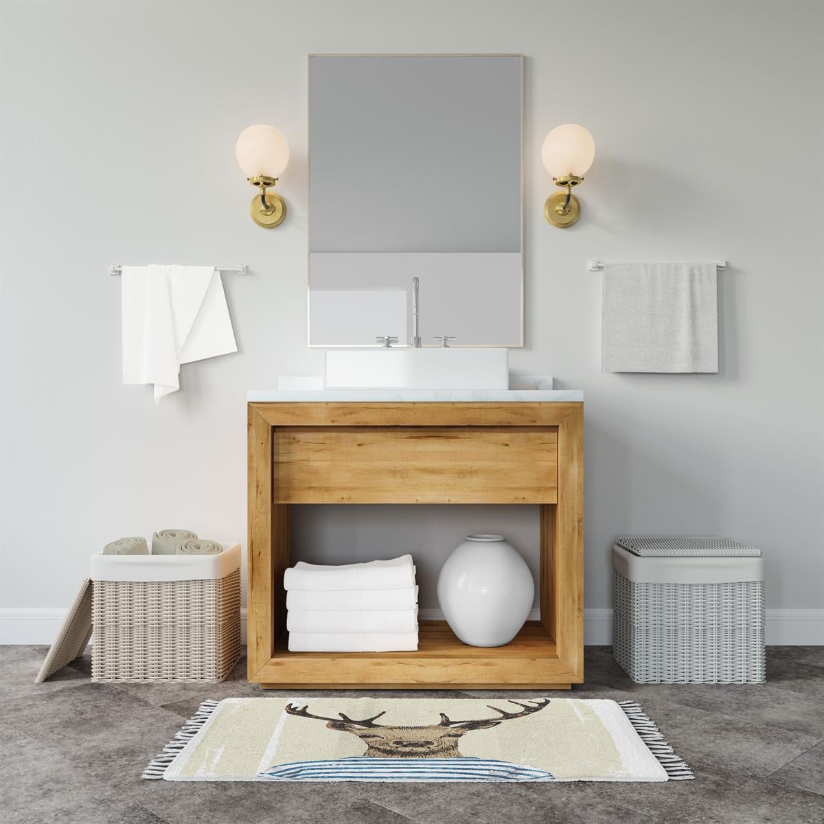 Banyo Paspası Geyik Desenli Dijital Baskılı 50x80 Püsküllü Polyester Kaymaz Tabanlı Duş Paspası