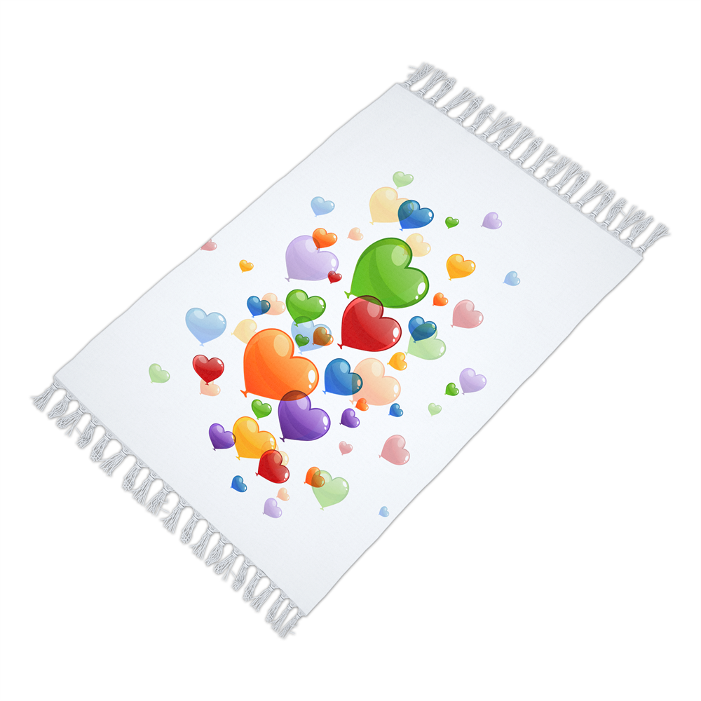 Banyo Paspası  Kalpli Balon Desenli 50x80 Dijital Baskılı Püsküllü Polyester Kaymaz Taban Duş Paspas