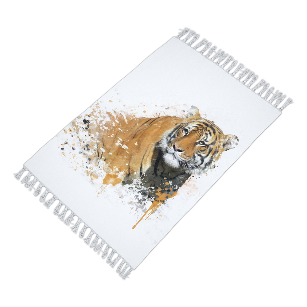 Banyo Paspası Kaplan Desenli Dijital Baskılı 50x80 Püsküllü Polyester Kaymaz Tabanlı Duş Paspası