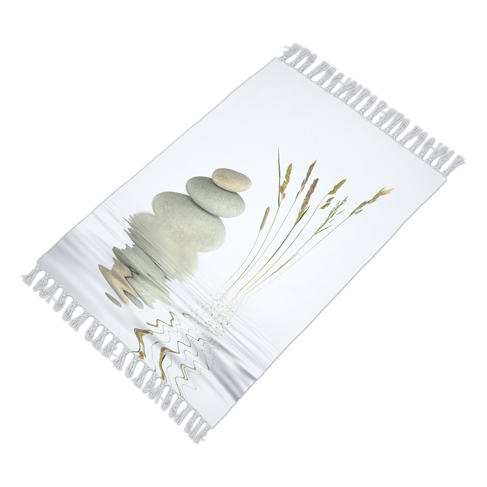 Banyo Paspası Taş Desenli Dijital Baskılı 50x80 Püsküllü Polyester Kaymaz Tabanlı Duş Paspası