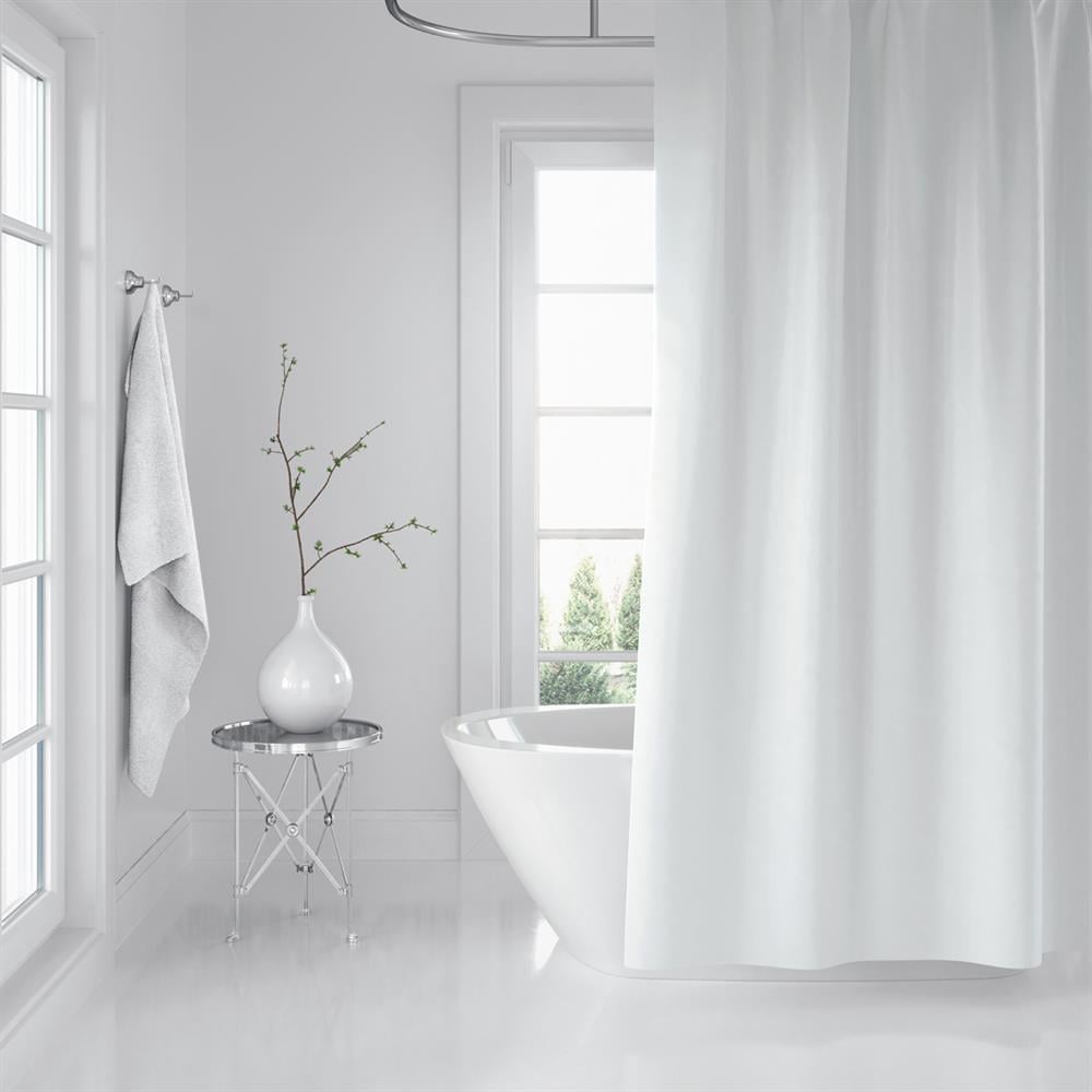 Beyaz Renk Banyo Perdesi Polyester Kumaş Duş Perdesi 240x200 cm Büyük Boy Banyo Perde C-Halka Hediye
