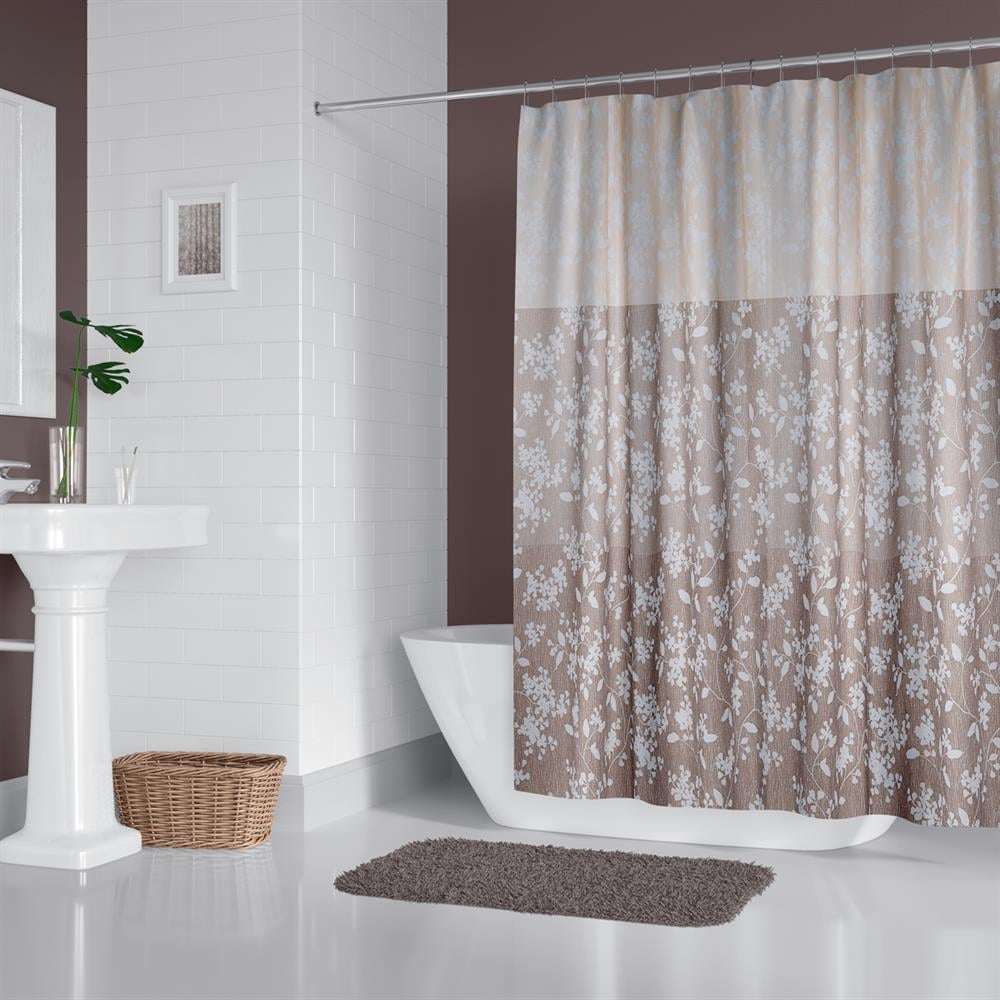 Çiçekli Banyo Perdesi 180x200 Su Geçirmez C Halkalı Duş Perdesi