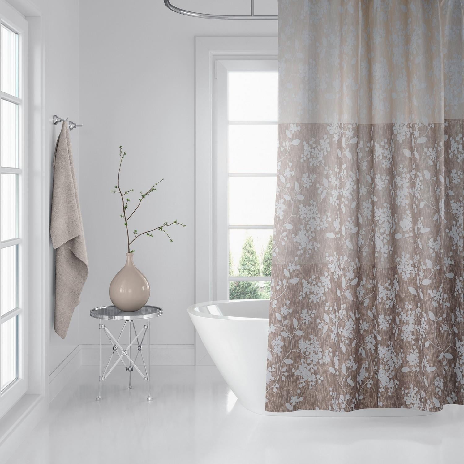 Duş Perdesi Çift Kanat 2x120x200cm Çiçekli Desenli Banyo Perdesi 16 Adet C Halka Hediyeli