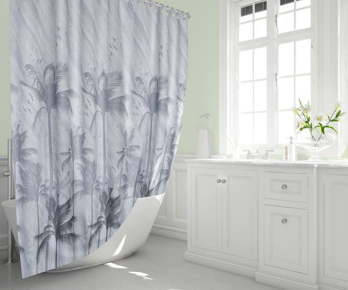 Duş Perdesi Çift Kanat 2x120x200cm Fırtına Desenli Banyo Perdesi 16 Adet C Halka Hediyeli