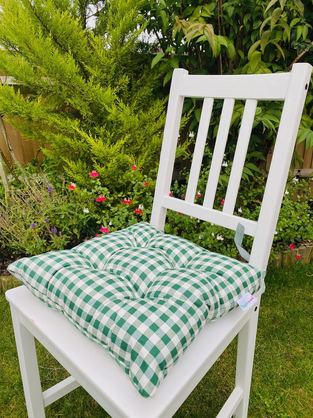 Ekose Yeşil Renk Pamuklu Kumaş Pofidik Kare Dekoratif Sandalye Minderi 35x35 cm