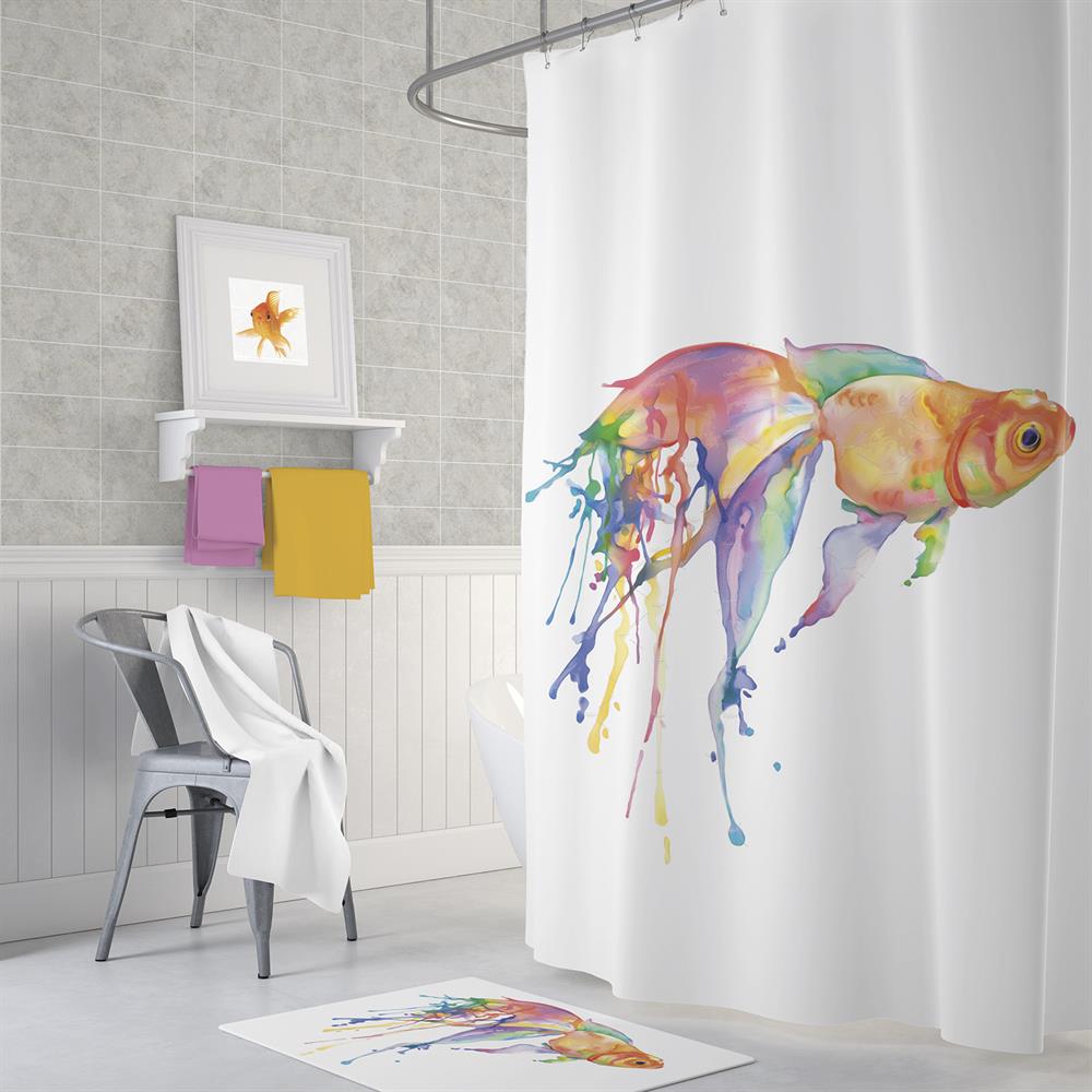 Goldfish Banyo Paspası, Püsküllü Banyo Paspas Takımı, Renkli Balık Desen Banyo Perdesi ve Paspası