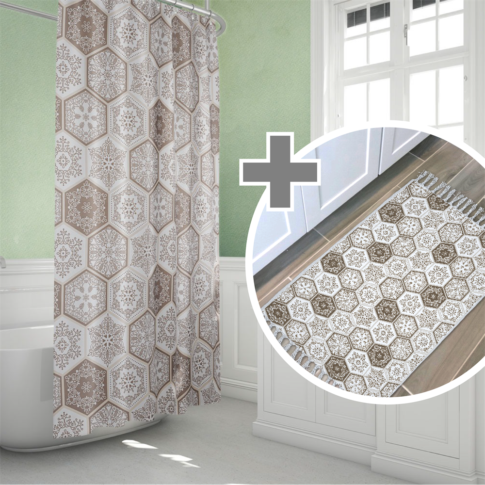 Kahverengi Banyo Paspas Ve Banyo Duş Perdesi Seti-kaymaz Tabanlı Banyo Ve Kapı Önü Paspası Banyo-Paspas Seti