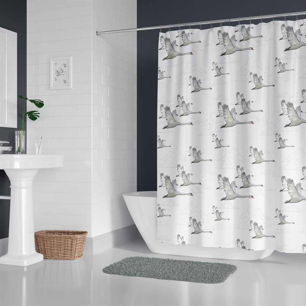 Martı Desen Banyo Perdesi 180x200 C Halka Hediyeli Duş Perdesi