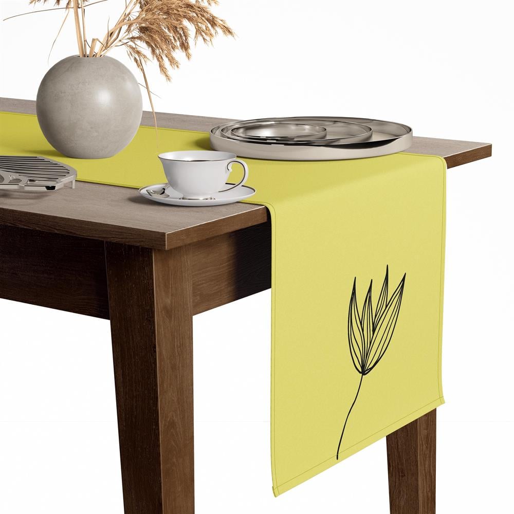 Sarı Lale Desen Renkli Masa Sunum Runner Amerikan Servis Dijital Baskılı 40x145 Tropikhome