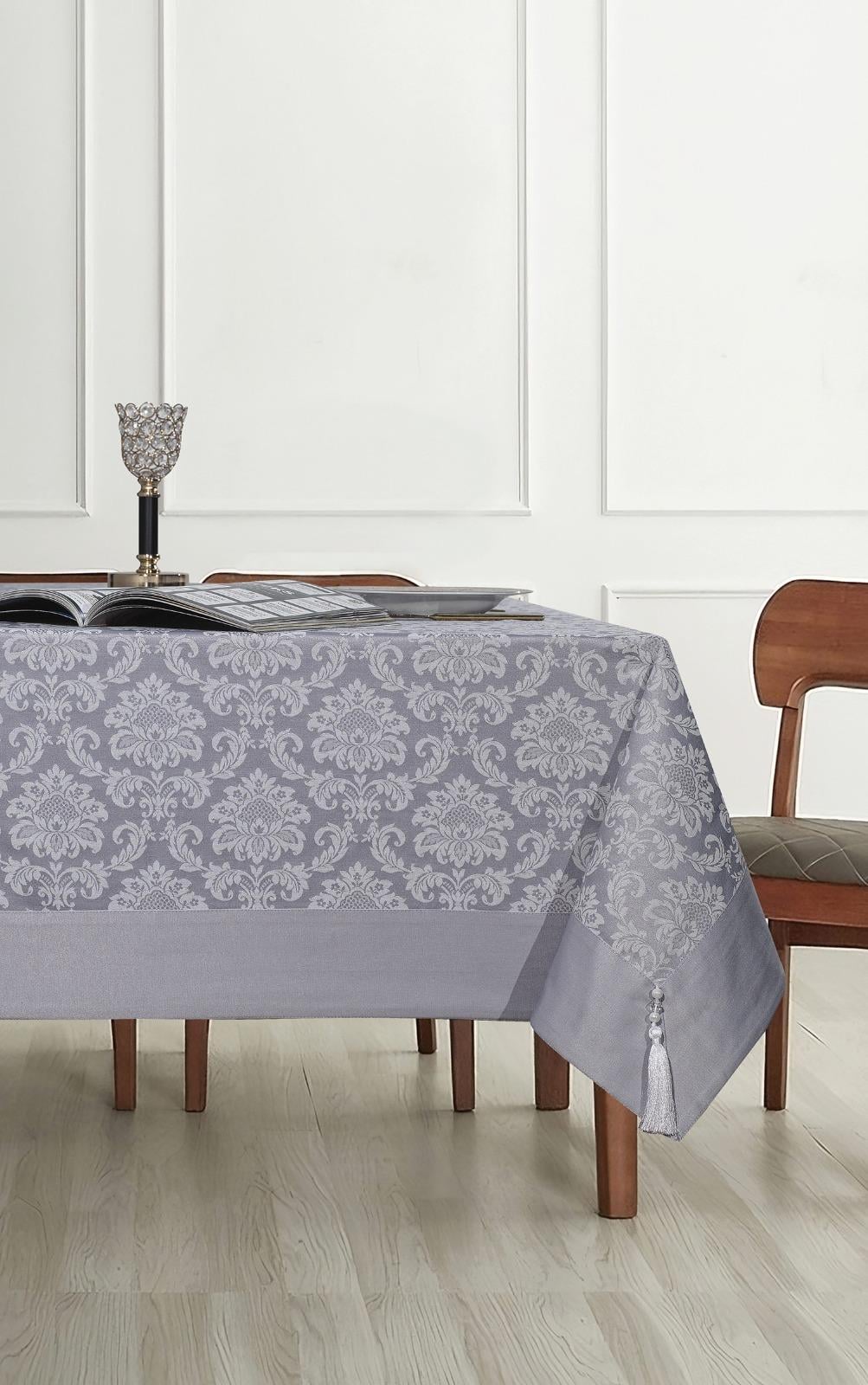 Polycotton Pamuklu Damask Desen Masa Örtüsü 160x220 cm GriUygun fiyatlı üreticiden toptan masa örtüsü runner setleri 