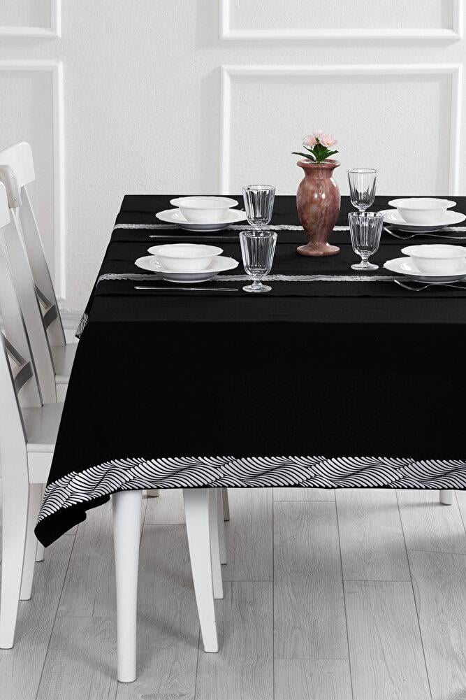 Alba Jakar Damla Desen Runnerlı Set Leke Tutmaz 160x260 Cm Lüks Masa Örtüsü 2 Runnerlı Set SiyahSamimi bir yemek, aile içinde hoş bir akşam masanıza uyacak masa örtüleri ve runner'lar