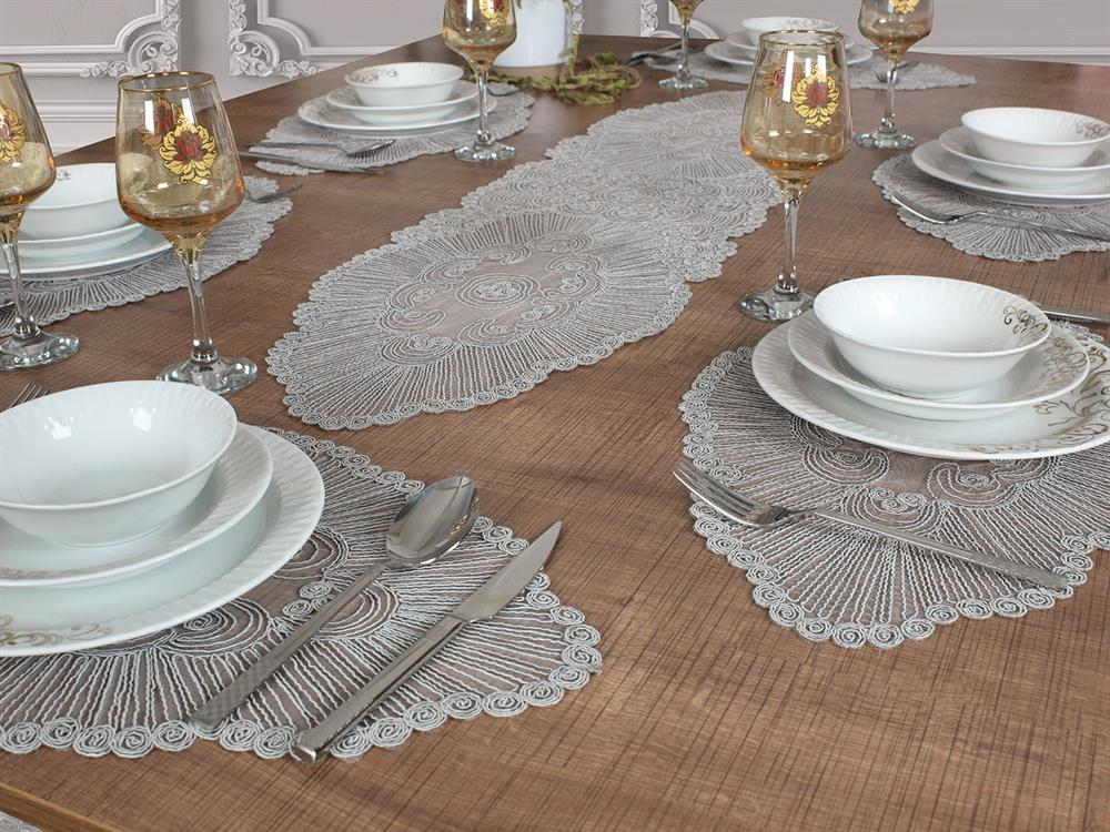 Tropikhome Amerikan Servis Supla Ve Runner Seti 6 Kişilik Set Venice Gri 7 Parça