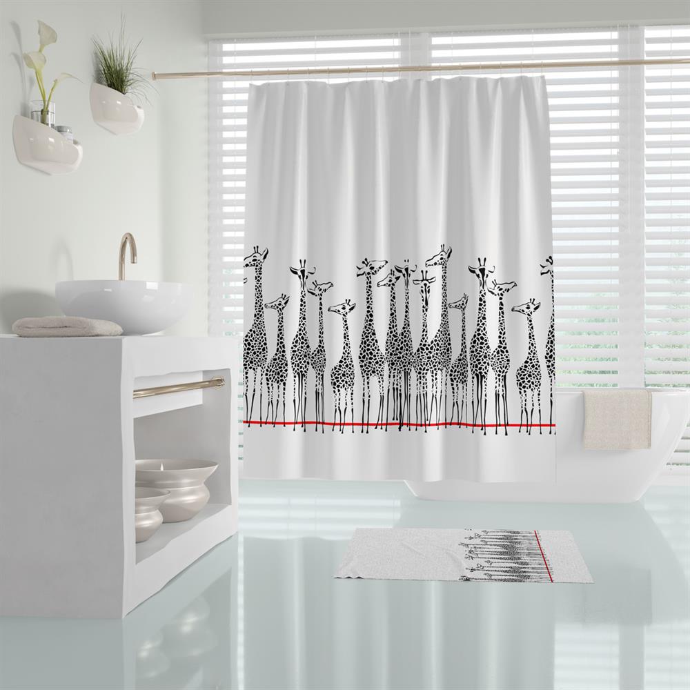 Zürafa Desen Banyo Perdesi Dijital Baskılı Duş Perdesi Tek Kanat Duşakabin  Perdesi, 180x200cm Banyo Dekorasyon Ürünü