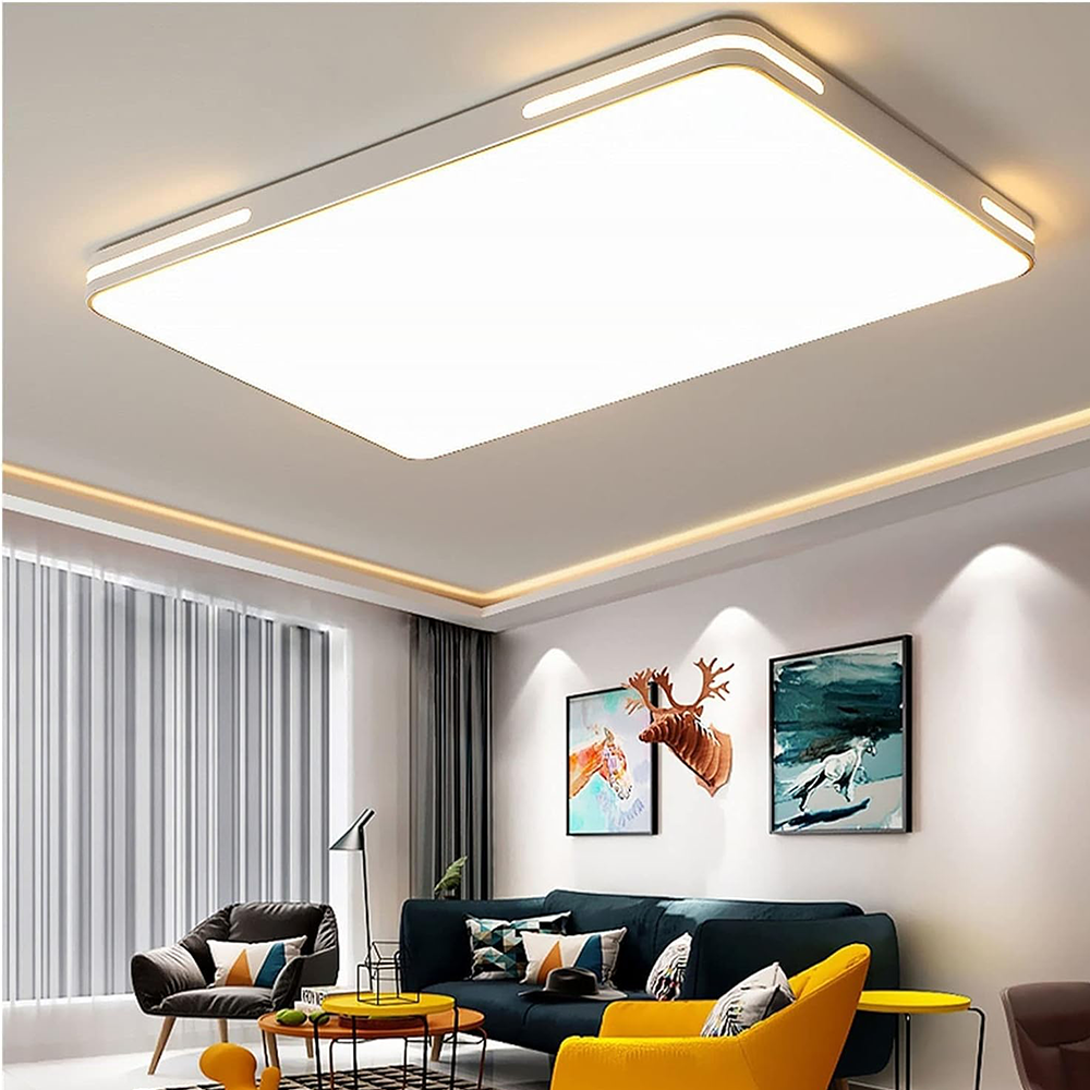 KUMANDALI LED AYDINLATMA BEYAZ ŞERİTLİ DİKDÖRTGEN TAVAN LAMBASI,MODERN AVİZE