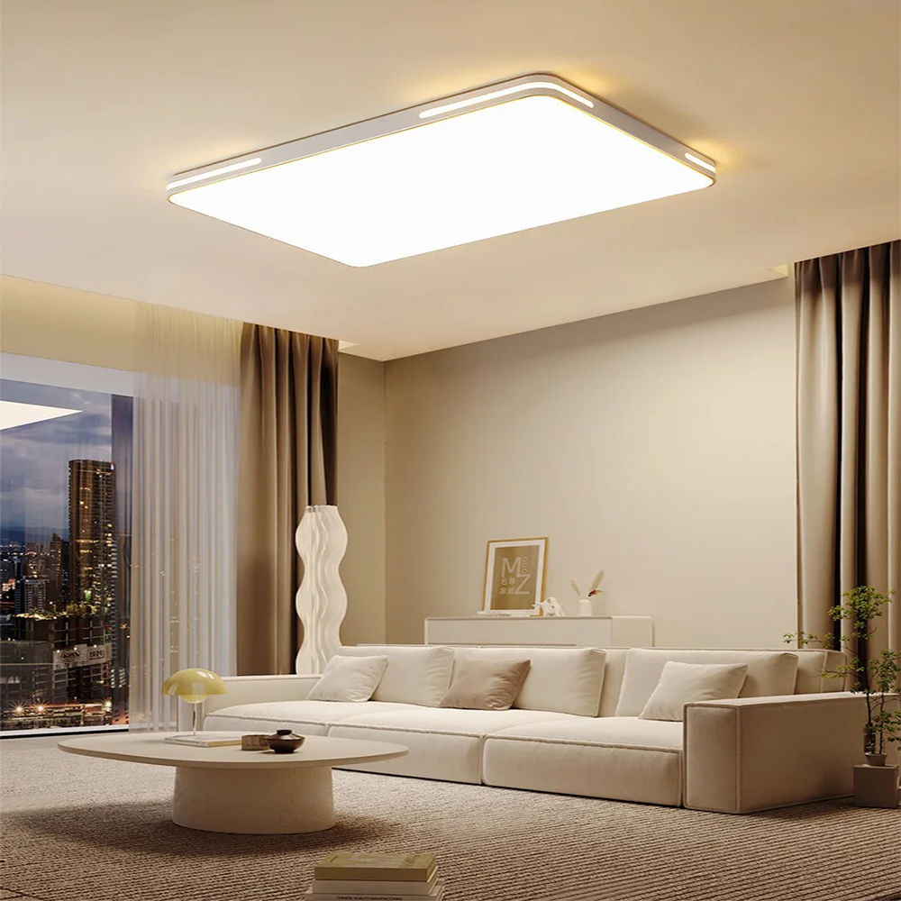 KUMANDALI LED AYDINLATMA BEYAZ ŞERİTLİ DİKDÖRTGEN TAVAN LAMBASI,MODERN AVİZE