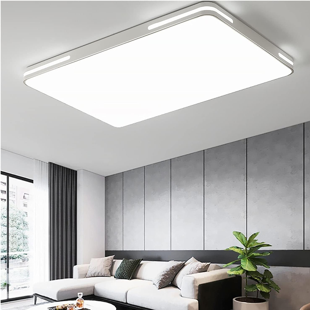 KUMANDALI LED AYDINLATMA BEYAZ ŞERİTLİ DİKDÖRTGEN TAVAN LAMBASI,MODERN AVİZE