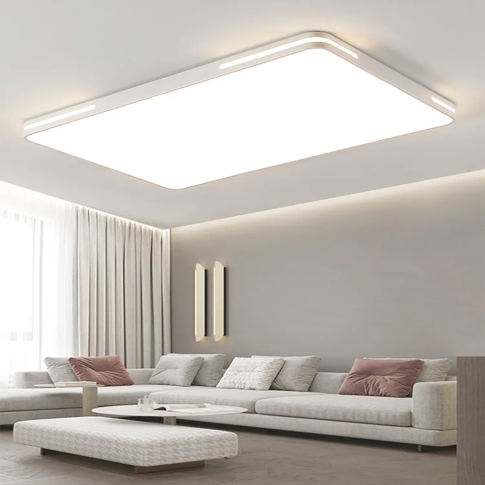 KUMANDALI LED AYDINLATMA BEYAZ ŞERİTLİ DİKDÖRTGEN TAVAN LAMBASI,MODERN AVİZE