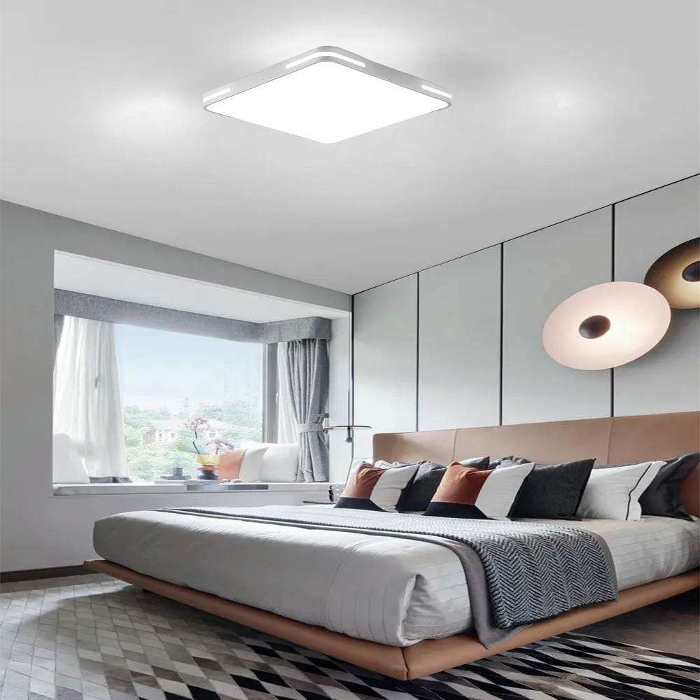 KUMANDALI LED AYDINLATMA BEYAZ ŞERİTLİ KARE  TAVAN LAMBASI,MODERN AVİZE