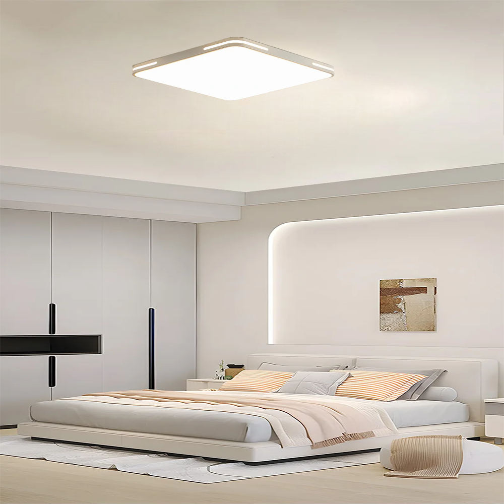 KUMANDALI LED AYDINLATMA BEYAZ ŞERİTLİ KARE  TAVAN LAMBASI,MODERN AVİZE