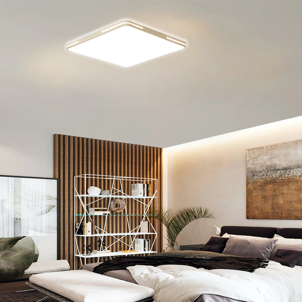 KUMANDALI LED AYDINLATMA BEYAZ ŞERİTLİ KARE  TAVAN LAMBASI,MODERN AVİZE