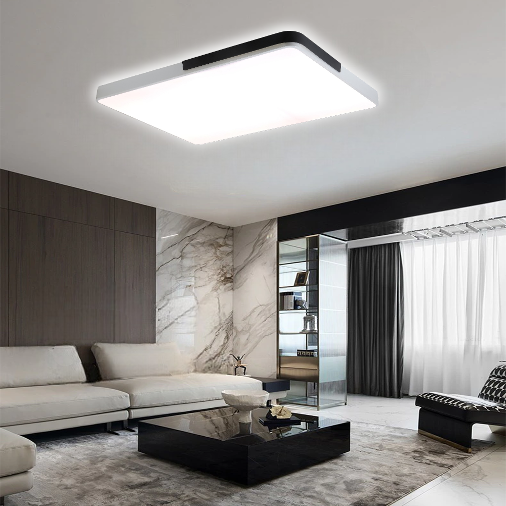 KUMANDALI LED AYDINLATMA BEYAZ-SİYAH ŞERİTLİ DİKDÖRTGEN TAVAN LAMBASI,PLAFONYER