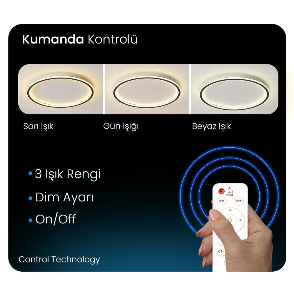 KUMANDALI ÇEMBER LED TAVAN LAMBASI,YUVARLAK MODERN AVİZE,DEKORATİF IŞIK