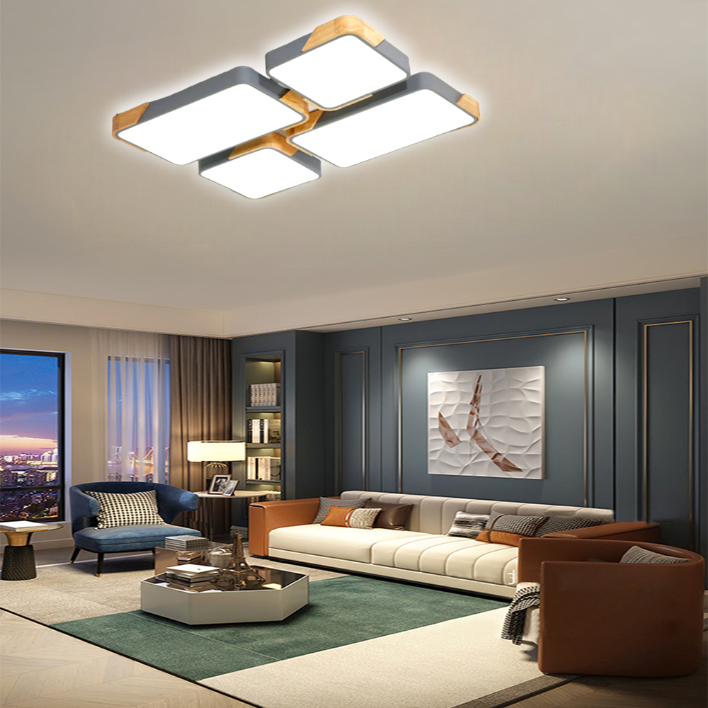 KUMANDALI LED AYDINLATMA DİKDÖRTGEN ANTRASİT AHŞAPLI LED TAVAN LAMBASI,MODERN AVİZE