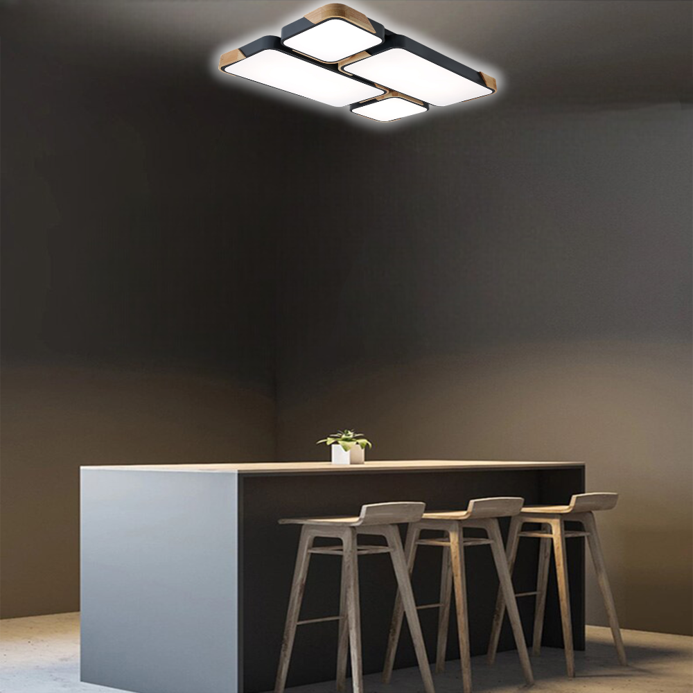 KUMANDALI LED AYDINLATMA DİKDÖRTGEN ANTRASİT AHŞAPLI LED TAVAN LAMBASI,MODERN AVİZE