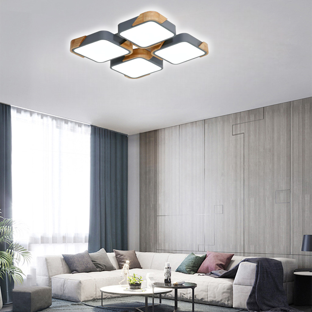 KUMANDALI LED AYDINLATMA KARE ANTRASİT AHŞAPLI LED TAVAN LAMBASI,MODERN AVİZE