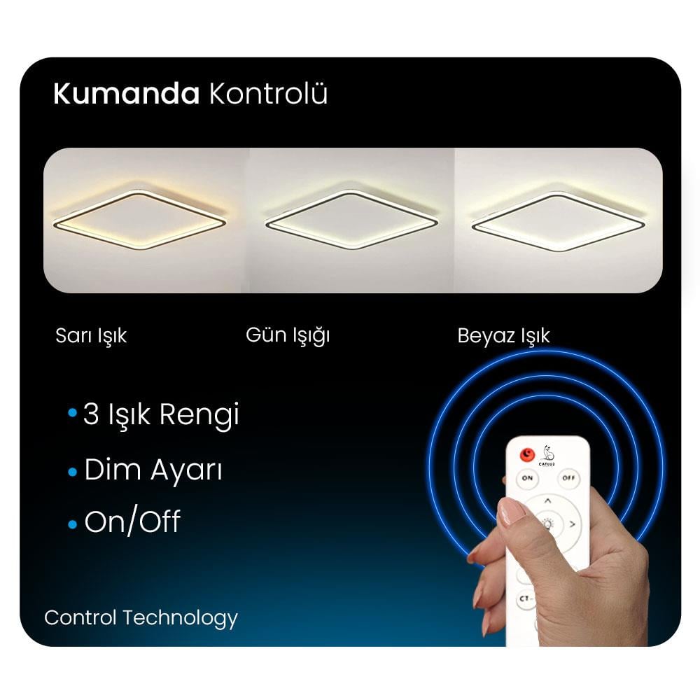 KUMANDALI KARE LED TAVAN LAMBASI, MODERN AVİZE,DEKORATİF IŞIK