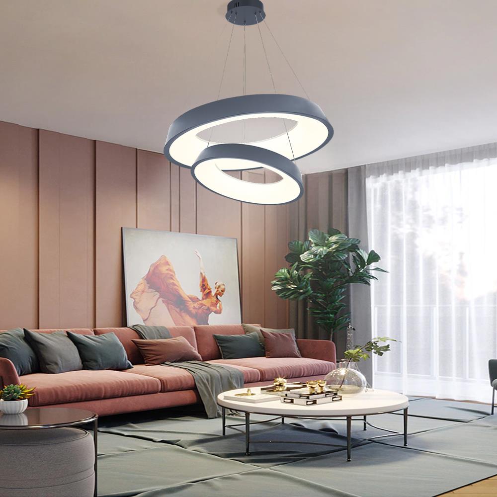KUMANDALI LED SARKIT AVİZE ANTRASİT ÇEMBER AKRİLİKLİ 3 IŞIK RENKLİ MODERN TAVAN LAMBASI