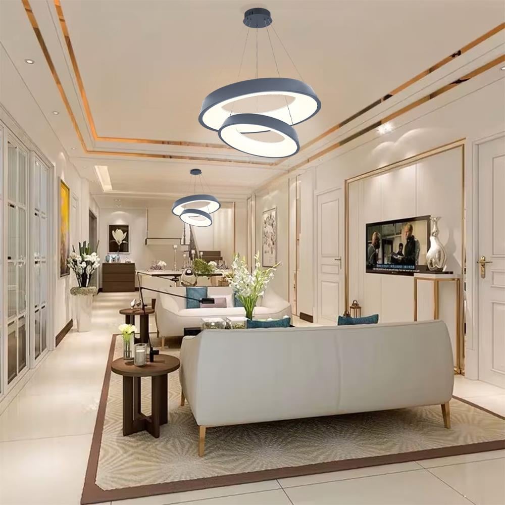 KUMANDALI LED SARKIT AVİZE ANTRASİT ÇEMBER AKRİLİKLİ 3 IŞIK RENKLİ MODERN TAVAN LAMBASI