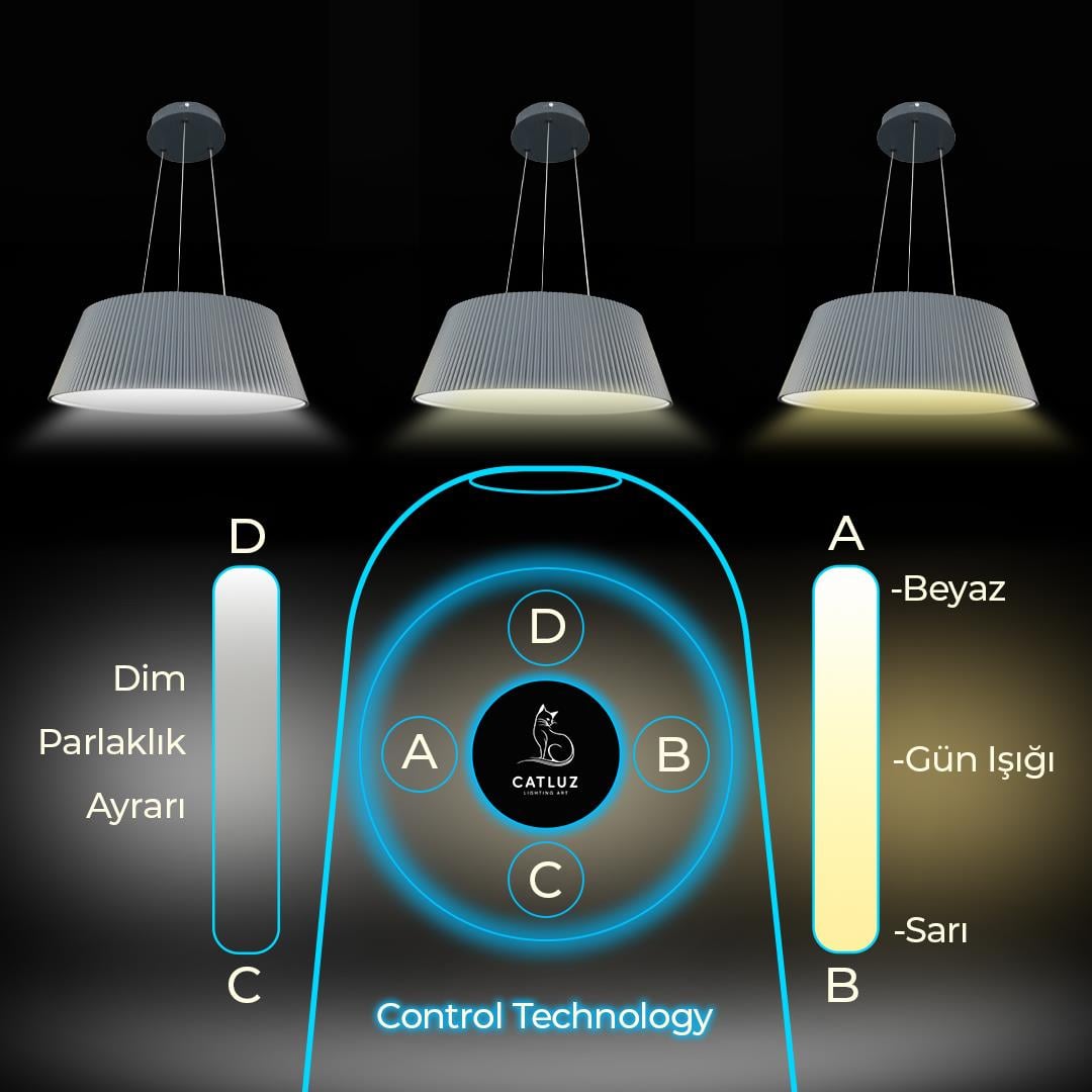 KUMANDALI MODERN LED ANTRASİT SARKIT AVİZE 3 IŞIK RENKLİ MODERN TAVAN LAMBASI 