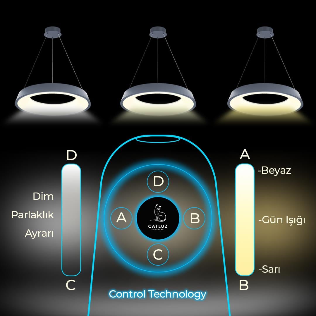 KUMANDALI MODERN LED SARKIT ÇEMBER AVİZE AKRİLİKLİ 3 IŞIK RENKLİ MODERN TAVAN LAMBASI 