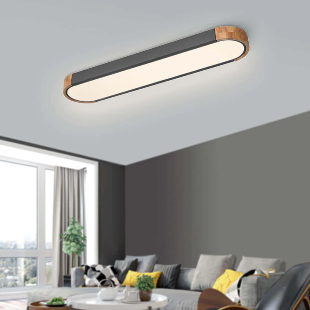 KUMANDALI LED AYDINLATMA OVAL ANTRASİT AHŞAPLI LED TAVAN LAMBASI,MODERN AVİZE